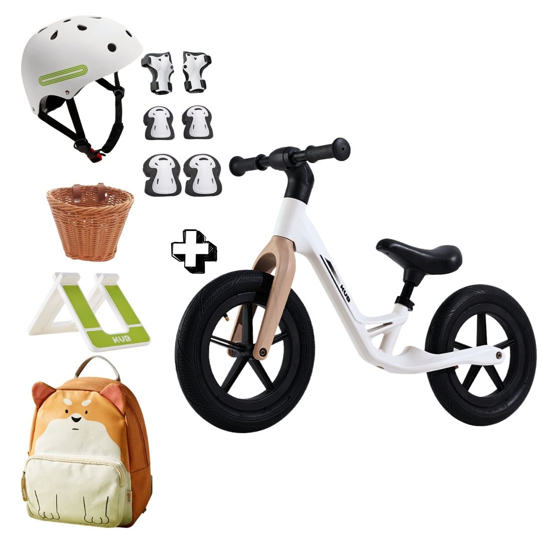 BICICLETA DE BALANCE CON APOYAPIES SPEED GRIS + PACK DE SEGURIDAD BLANCO + STOPPER + CANASTILLA + MOCHILA ZORRITO