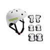 PACK DE SEGURIDAD CASCO + PROTECTOR DE MANOS RODILLAS Y CODOS BLANCO